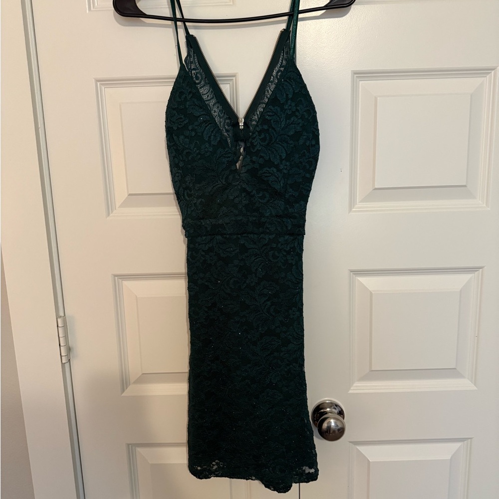 Emerald Sundae Dark Green Lace Mini Dress